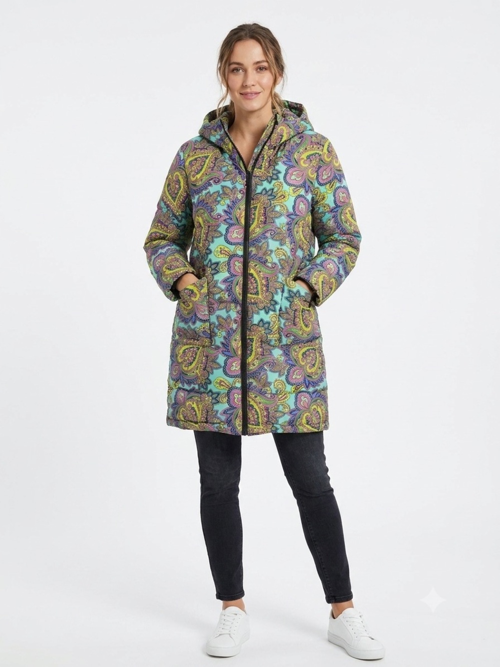 Paisley Print Hooded Puffer Coat